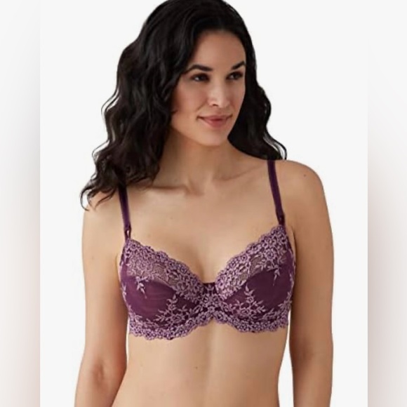 NWT WACOAL 65191 EMBRACE LACE Underwire Bra in Italian Plum 38C Lightly Padded - Picture 1 of 15